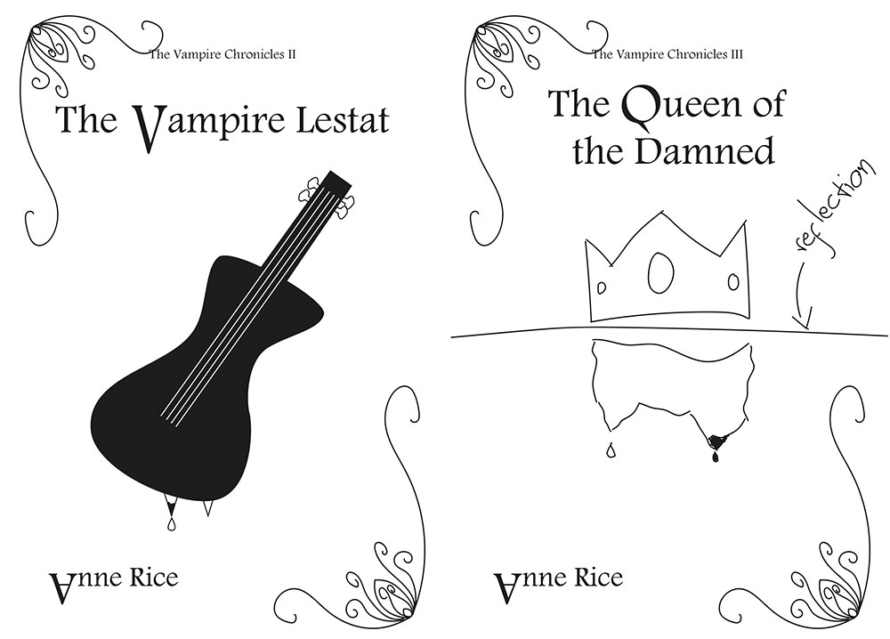 Initial sketches for the covers of The Vampire Lestat and The Queen of the Damned